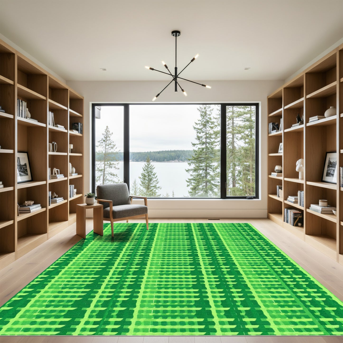 Green Blurry Stripe Interlace Rug
