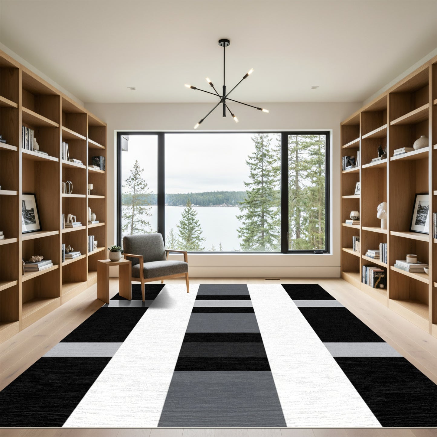 Modern Gray Black Stripe Rug