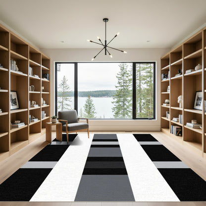 Modern Gray Black Stripe Rug