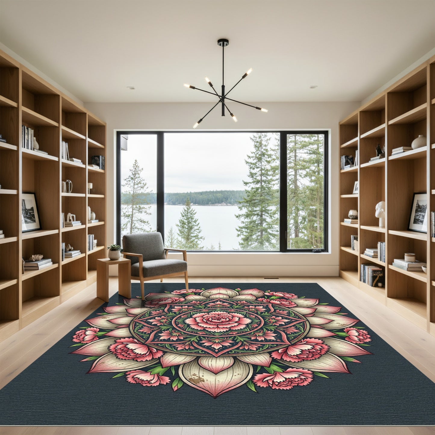 Blush Pink Lotus Floral Mandala Round Rug