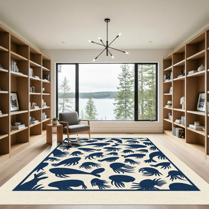 Deep Blue Aquatic Silhouette Collection Rug
