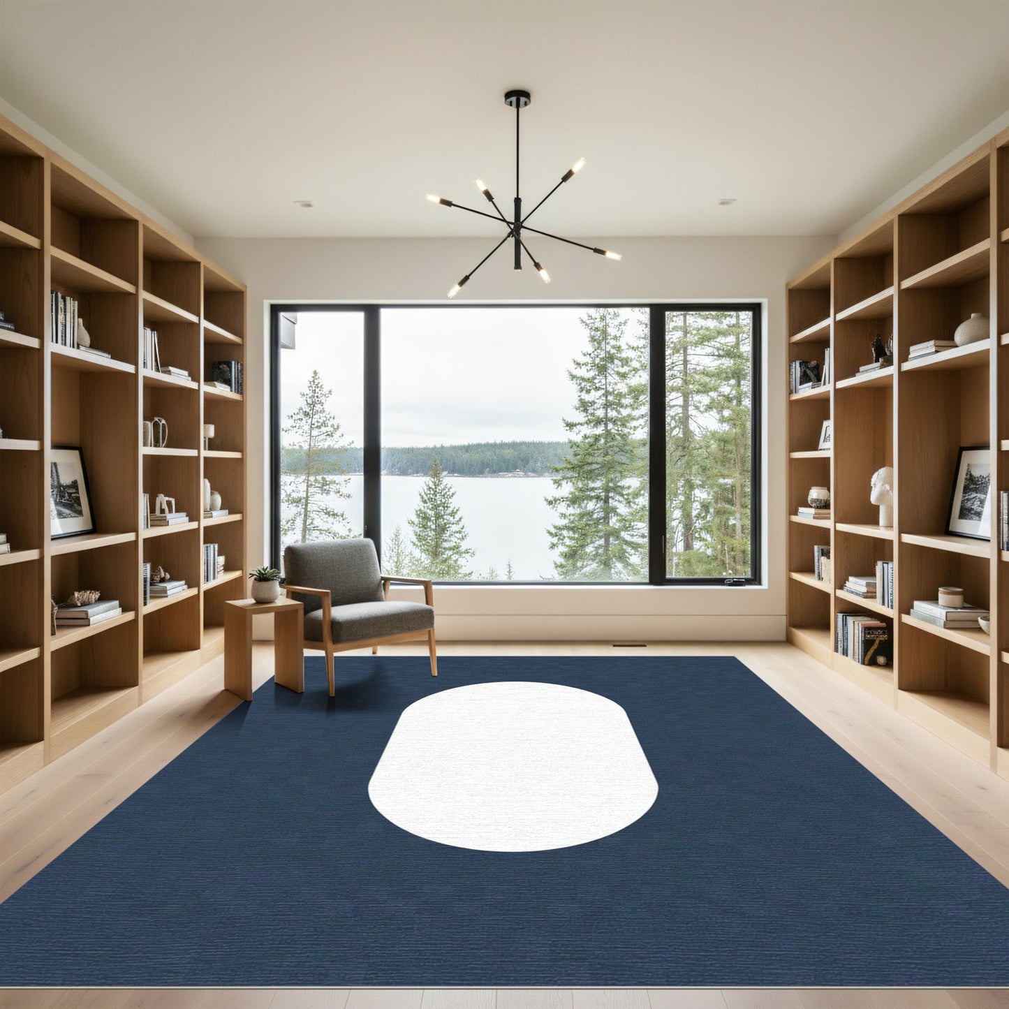 Minimalist White Capsule Dark Blue Rug