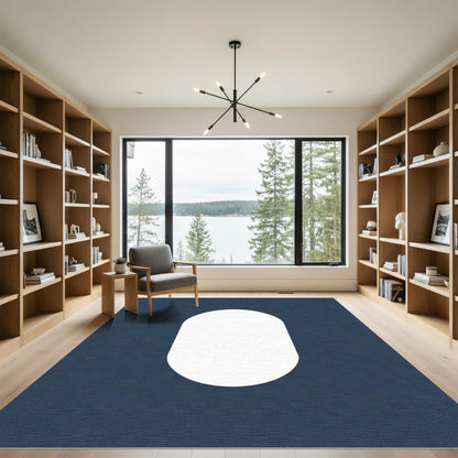 Minimalist White Capsule Dark Blue Rug