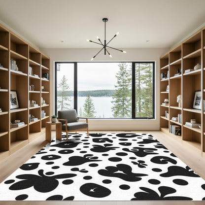 Black White Abstract Forms Dots Rug