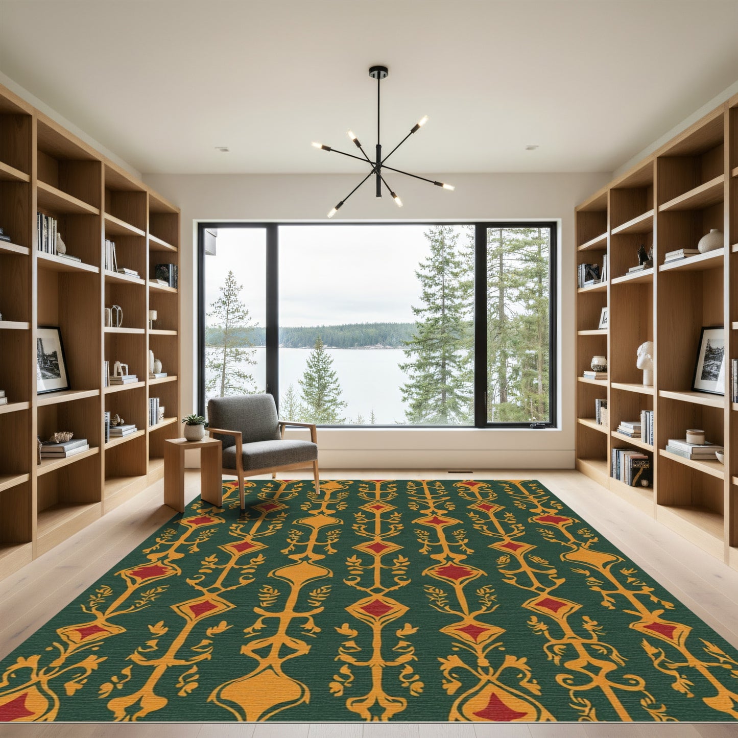 Emerald Gold Red Art Nouveau Medallion Rug
