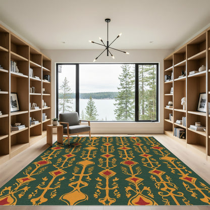 Emerald Gold Red Art Nouveau Medallion Rug