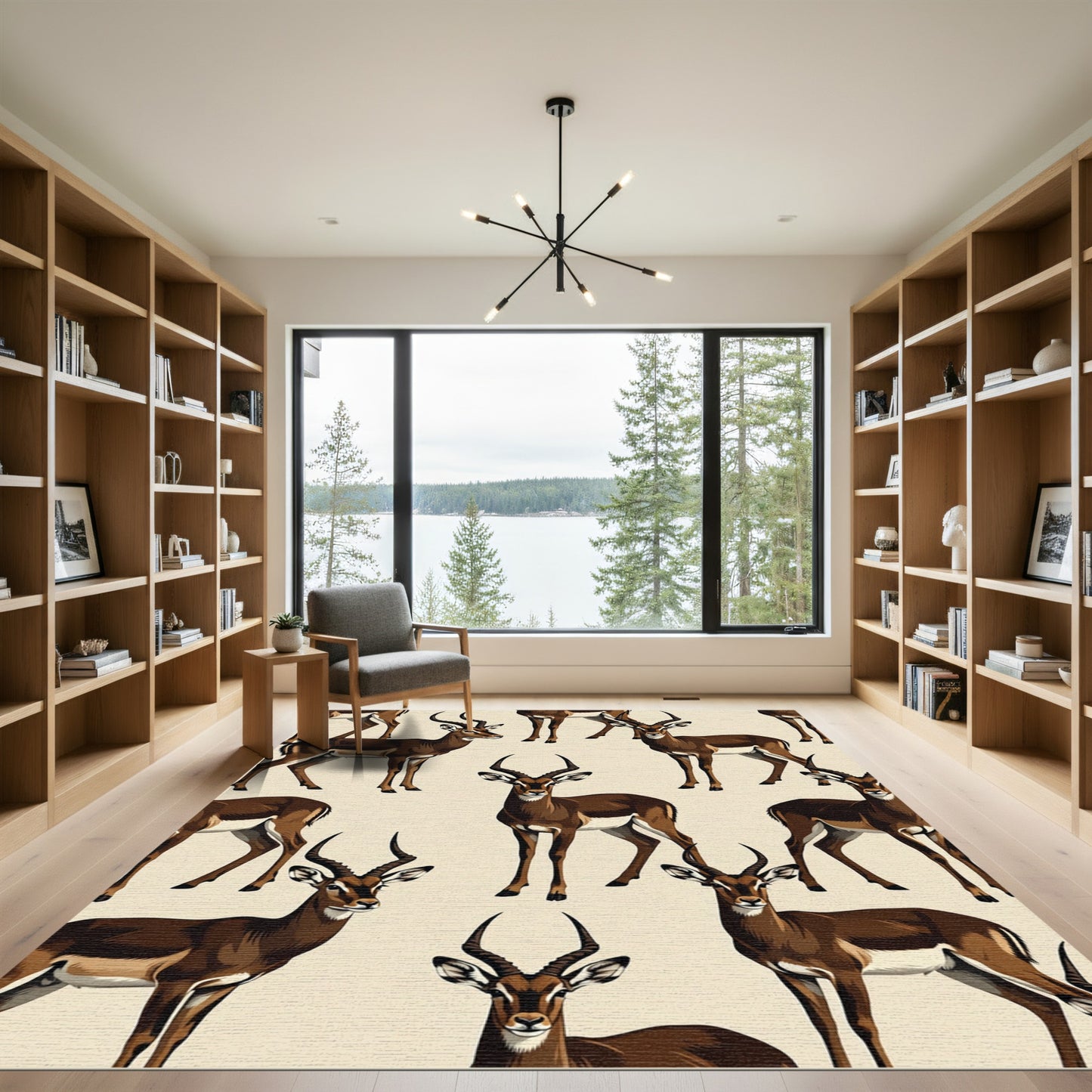 Earthy Brown Gazelle Animal Illustration Rug