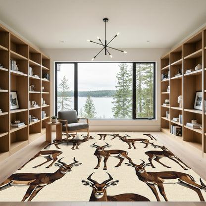 Earthy Brown Gazelle Animal Illustration Rug