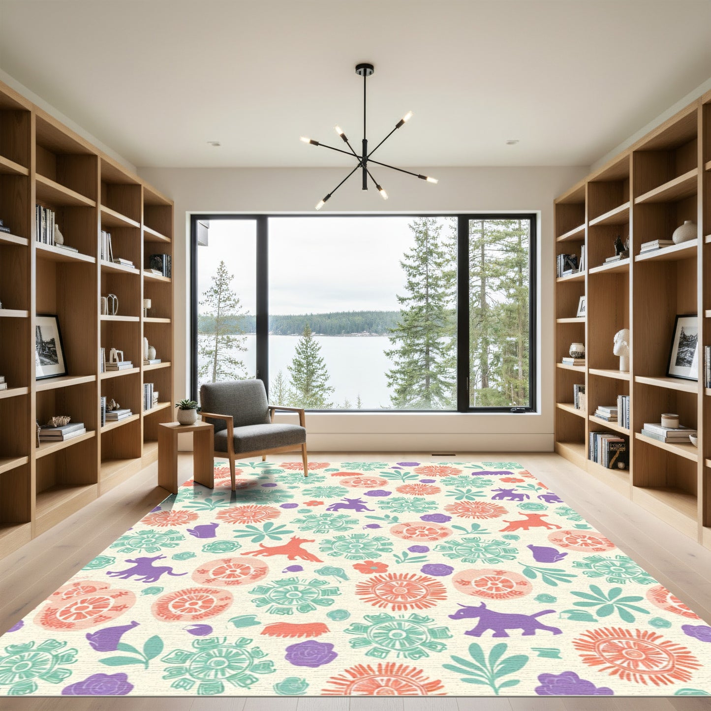 Whimsical Floral Animal Garden Medley Rug