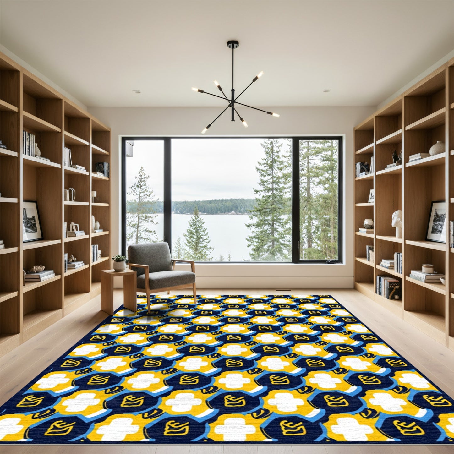 Bold Yellow Blue Abstract Chain Rug