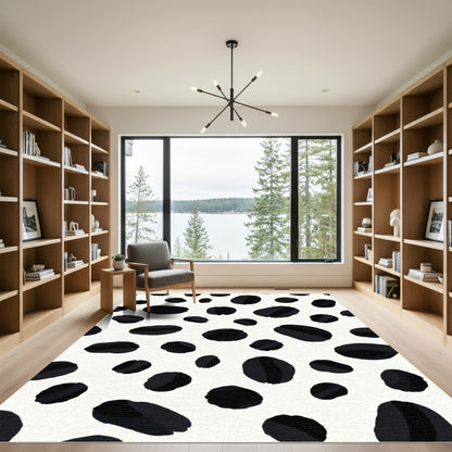 Black White Spotty Abstract Shape Rug