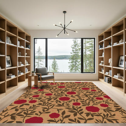 Crimson Floral Vine Arrangement Rug