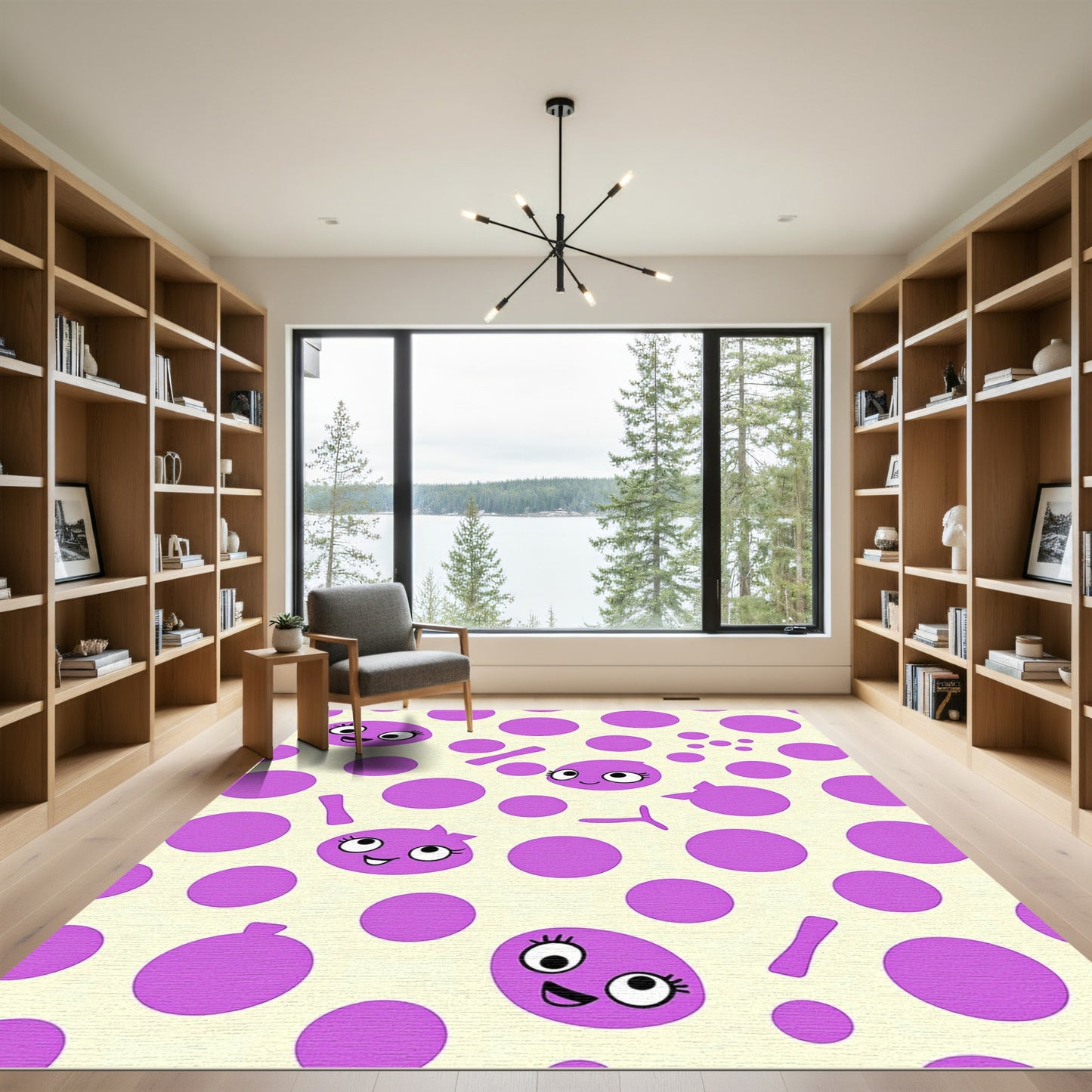 Playful Purple Polka Dot Characters Rug