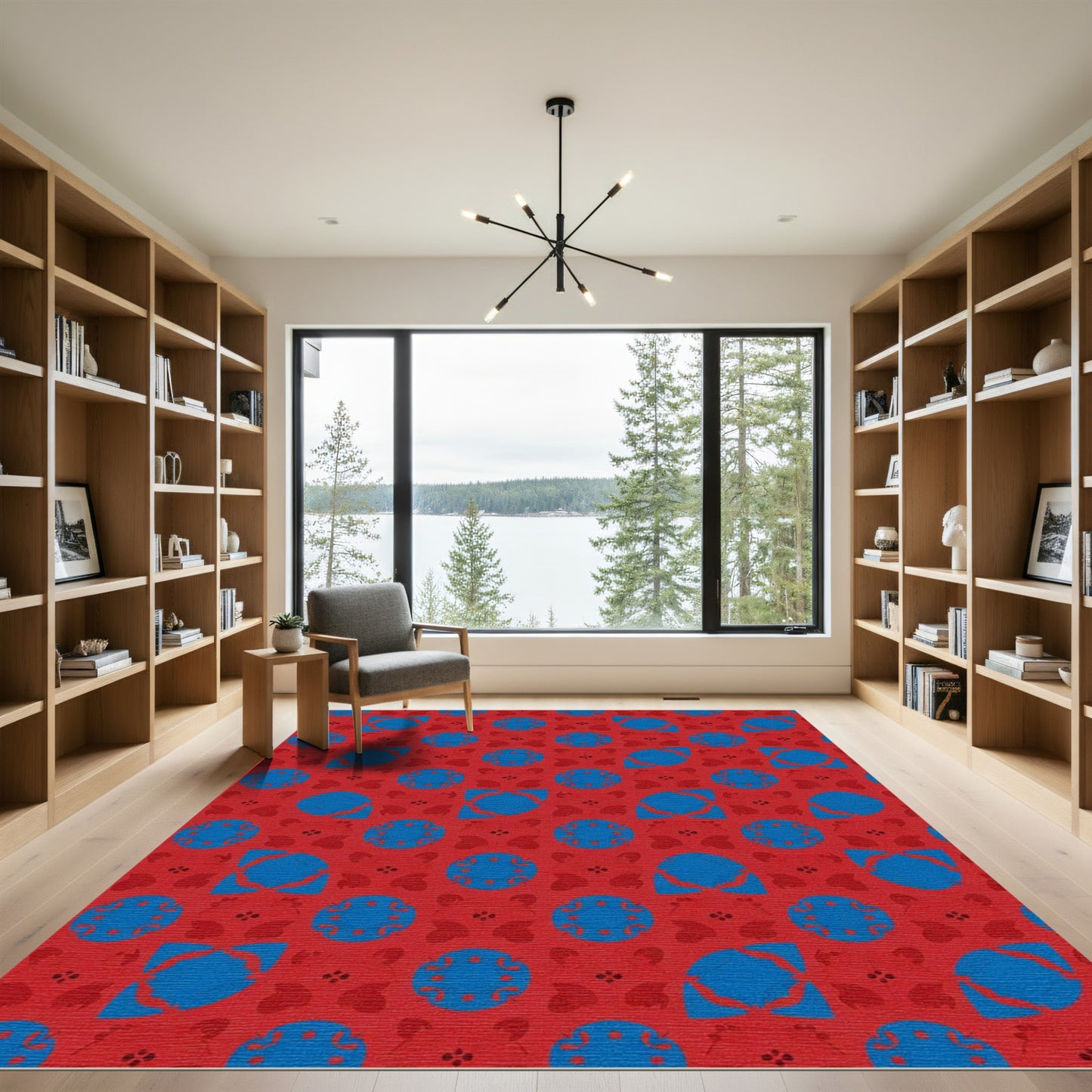Red Blue Geometric Mandala Rug
