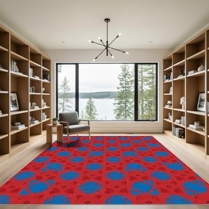 Red Blue Geometric Mandala Rug