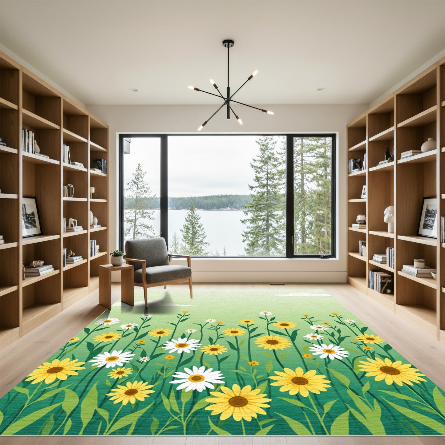 Vibrant Yellow White Floral Meadow Rug