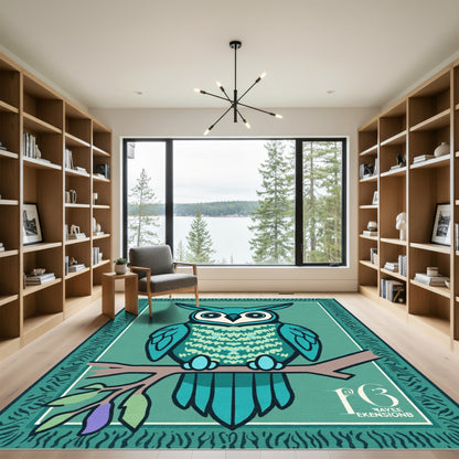 Teal Owl Perched Branch Artful Rug