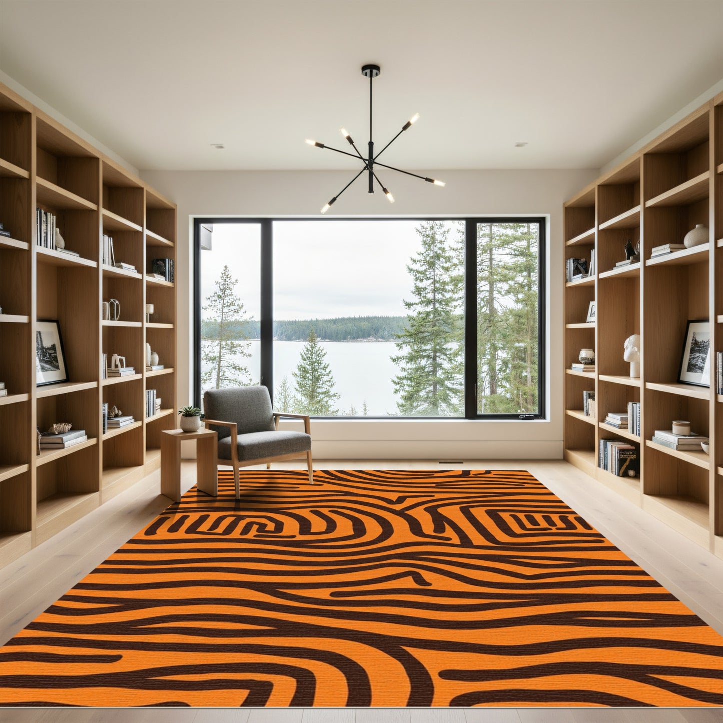 Orange Brown Abstract Tribal Lines Rug