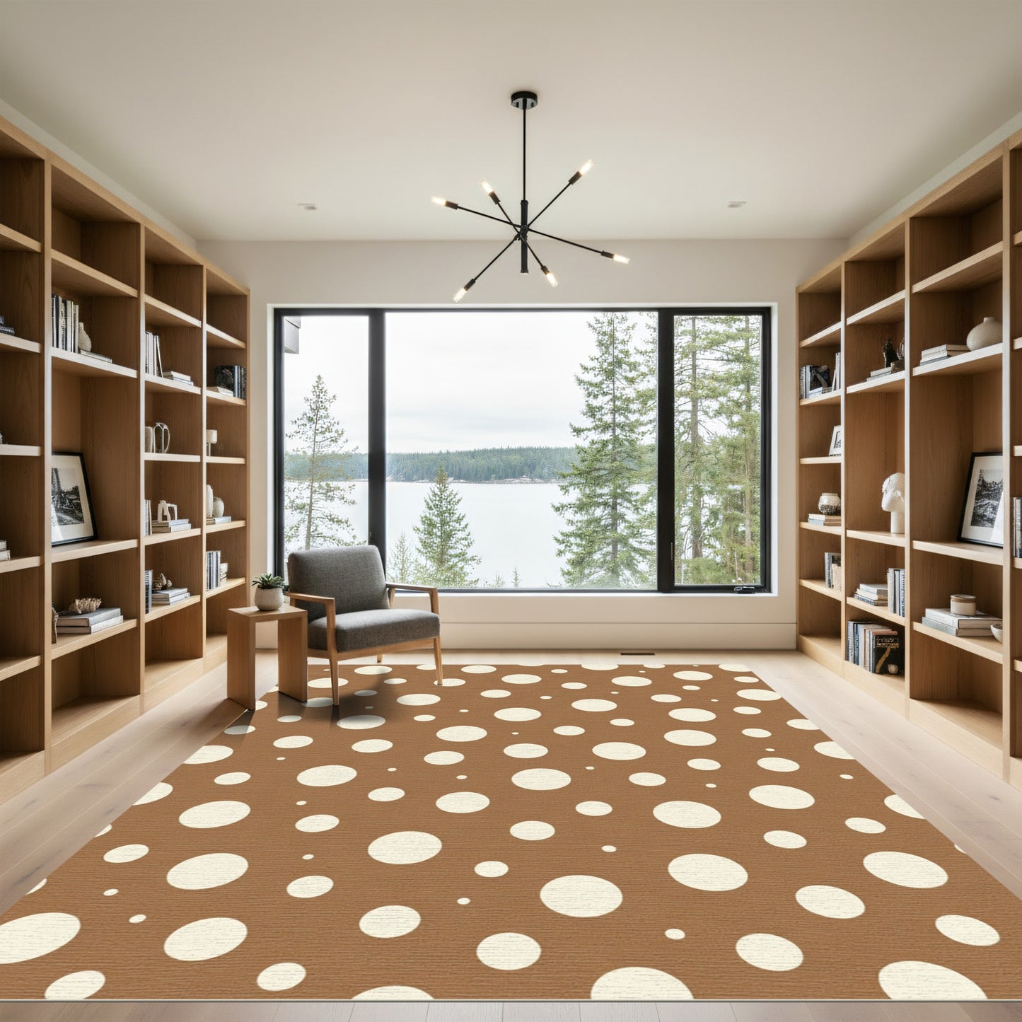 Warm Brown Cream Polka Dot Scatter Rug