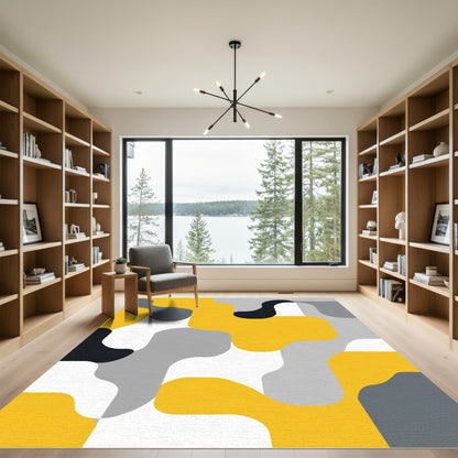 Modern Yellow Gray Abstract Organic Flow Rug
