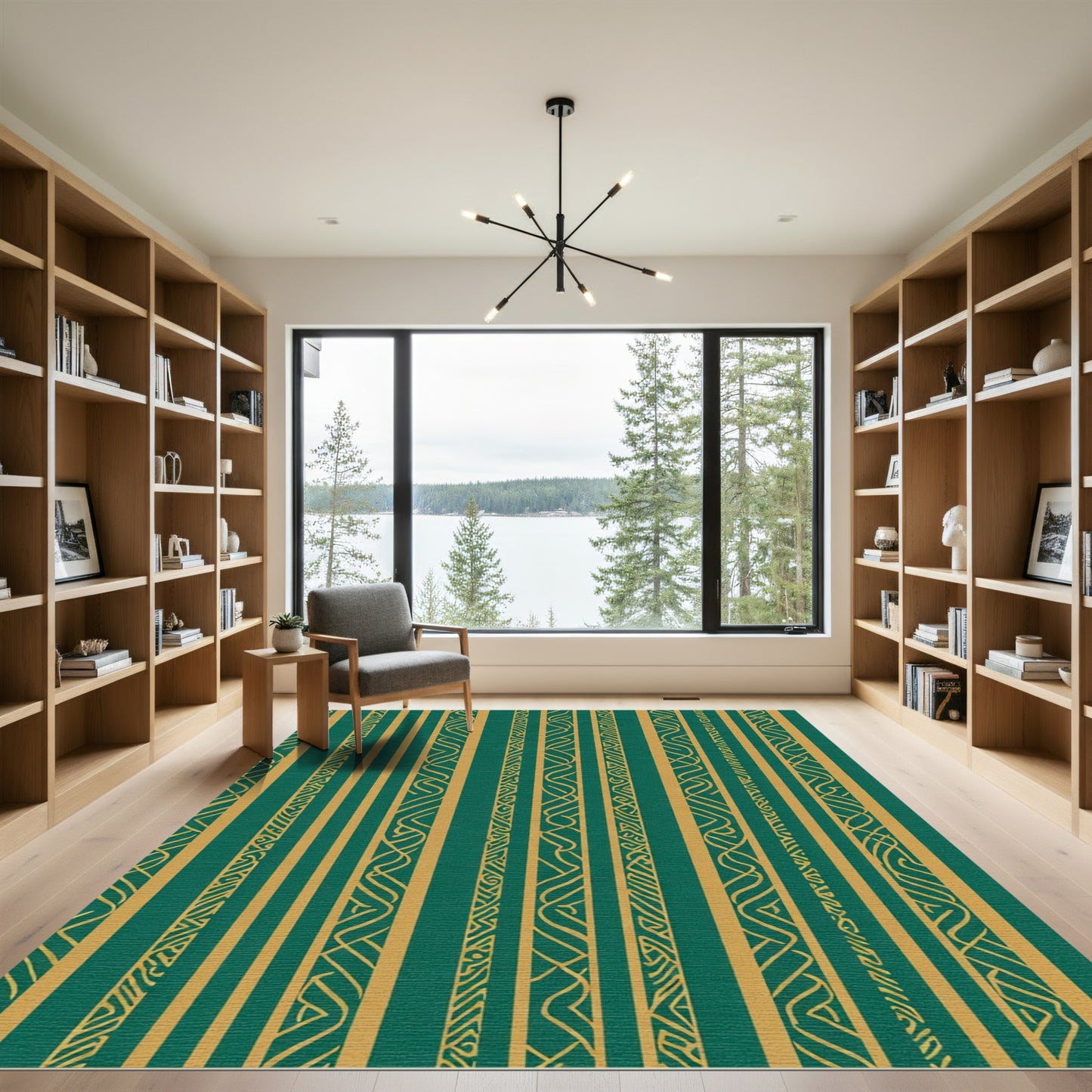Emerald Gold Intricate Stripe Rug