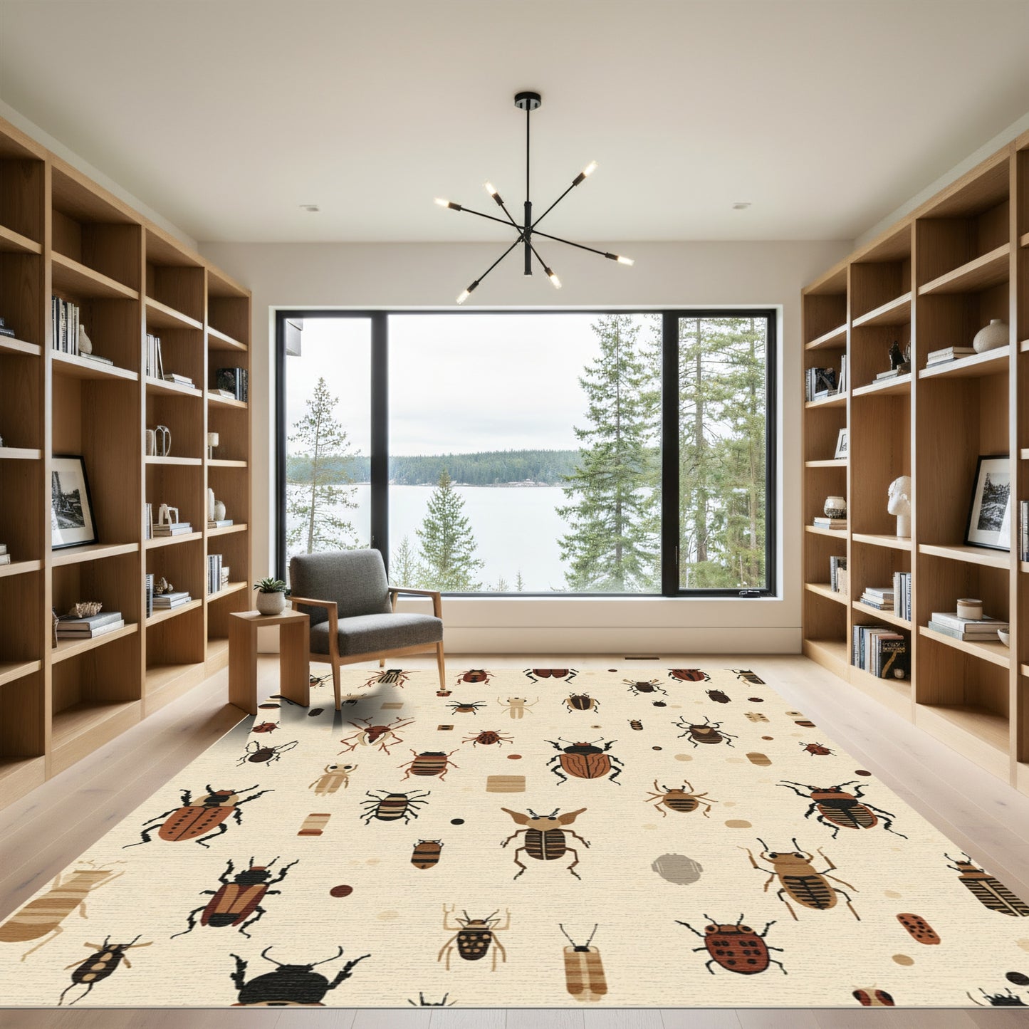 Brown Beetles Scattered Across Cream Background Rug