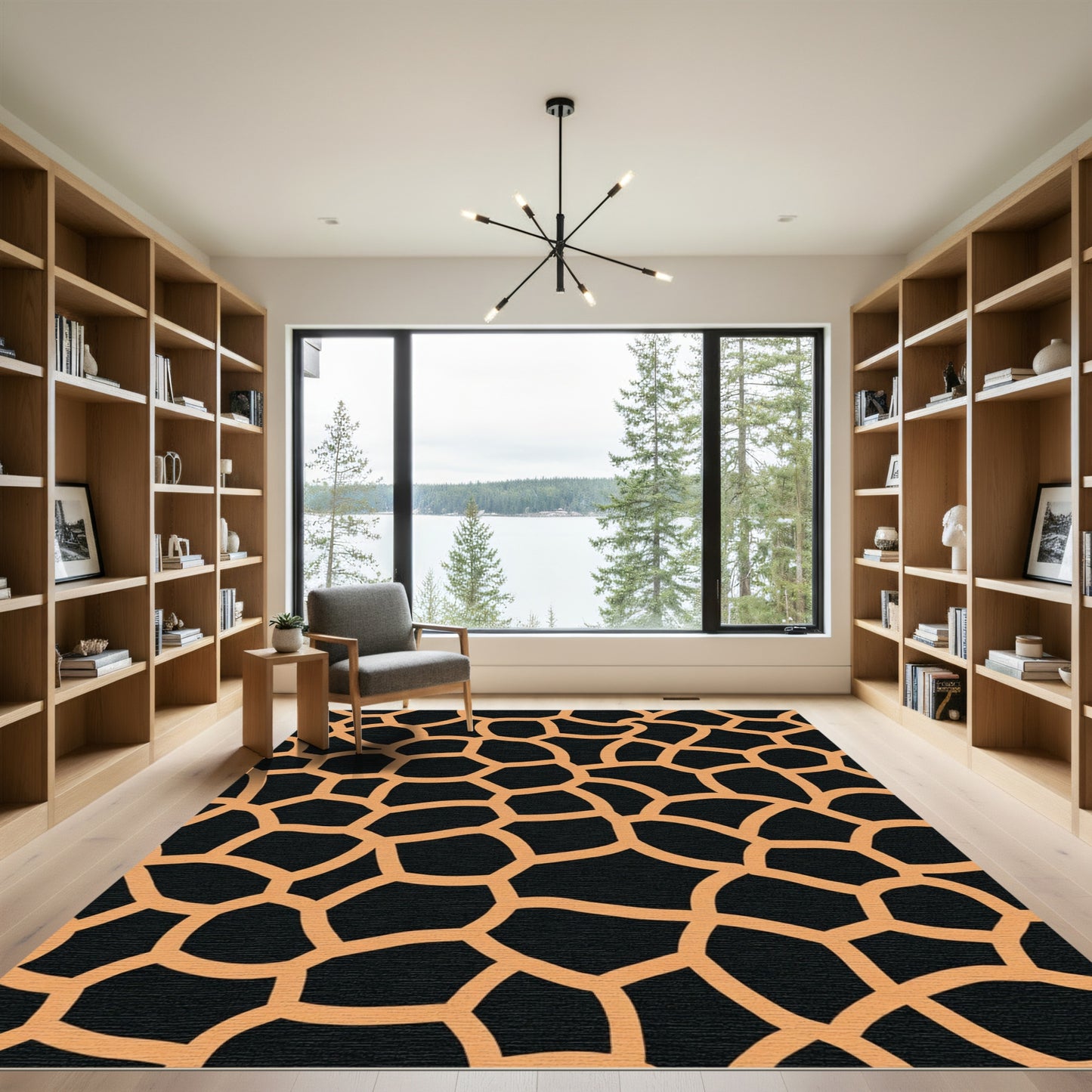 Black Orange Irregular Organic Shape Rug