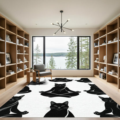 Black Zen Cat Meditation Art Rug