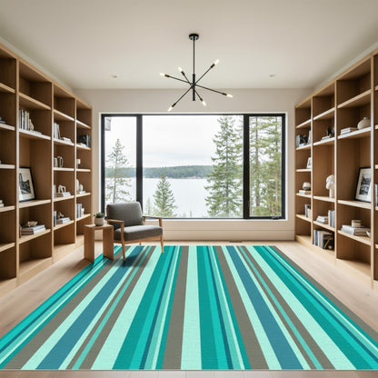 Aqua Teal Gray Vertical Stripe Accents Rug