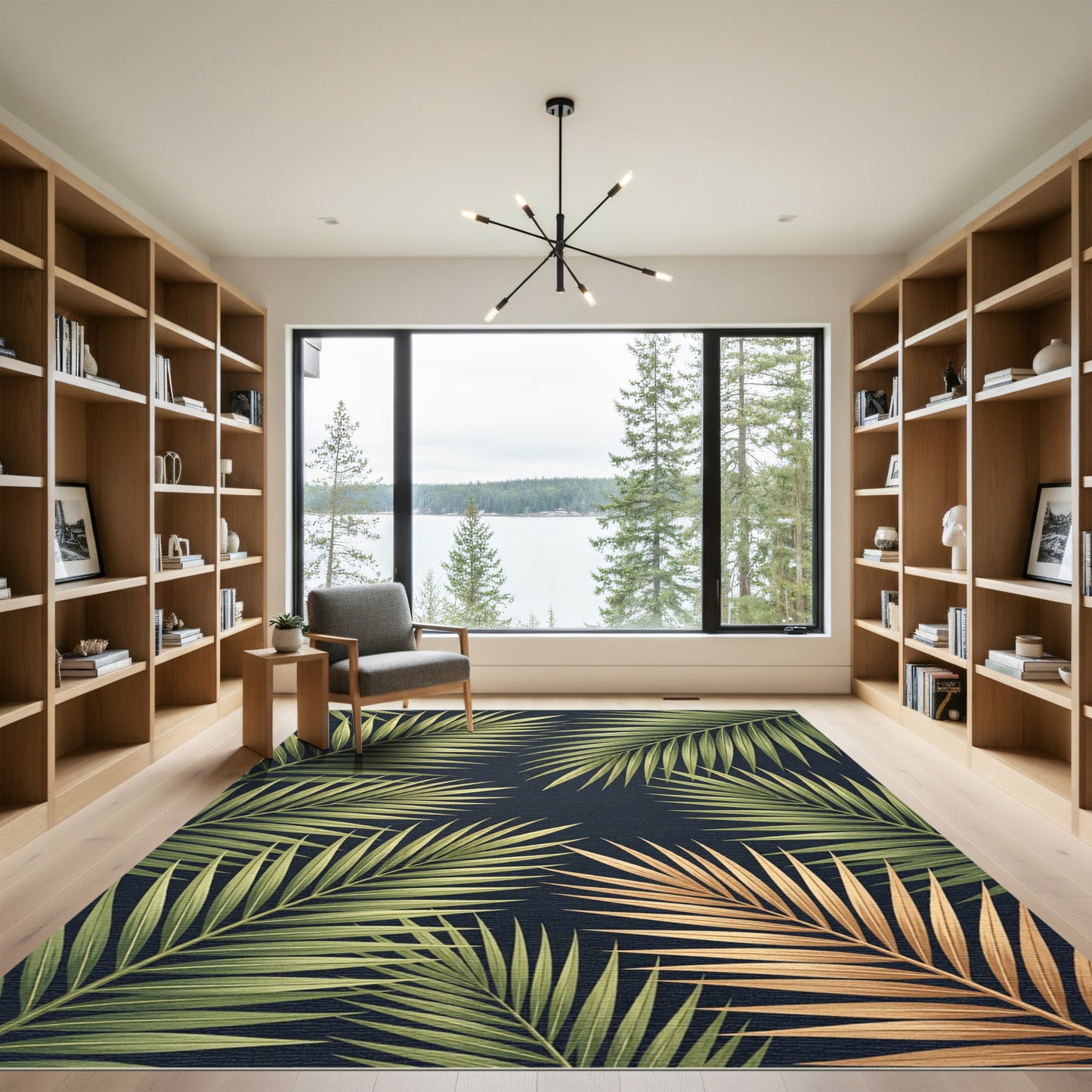 Lush Golden Tropical Frond Backdrop Rug
