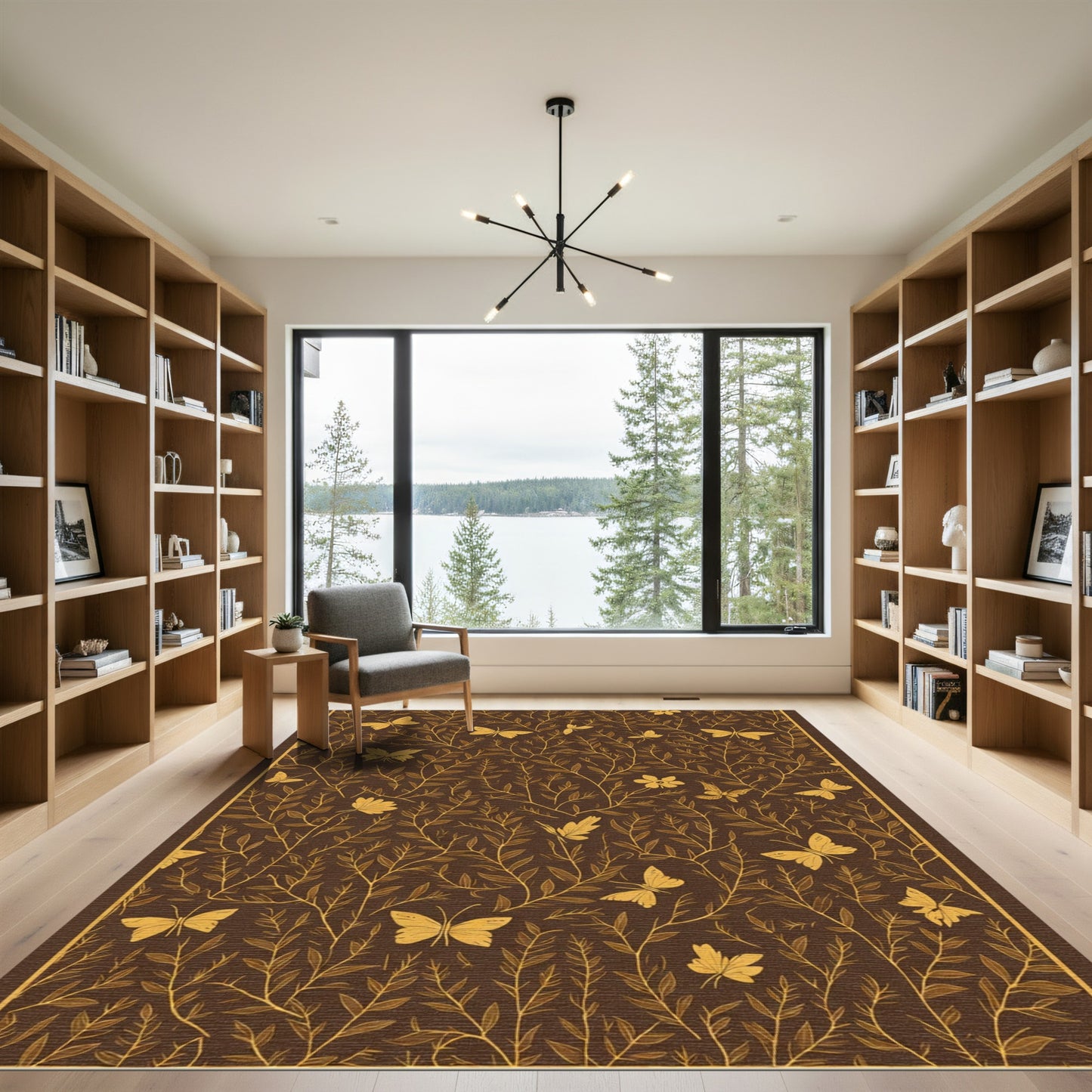 Golden Butterflies Garden Swirl Rug