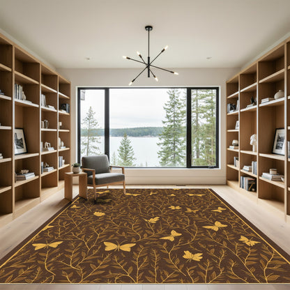 Golden Butterflies Garden Swirl Rug