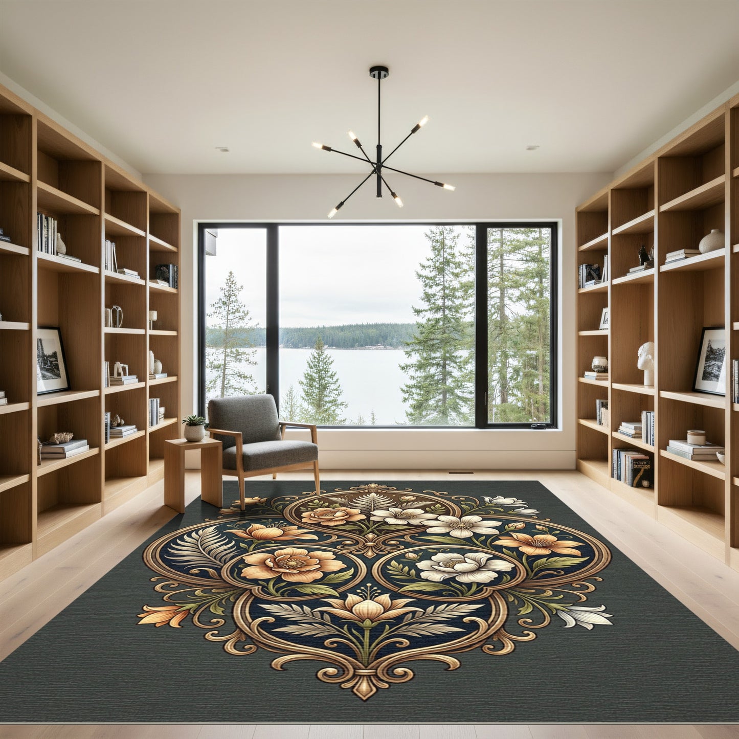 Ornate Floral Medallion Botanical Composition Rug