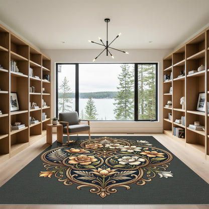 Ornate Floral Medallion Botanical Composition Rug