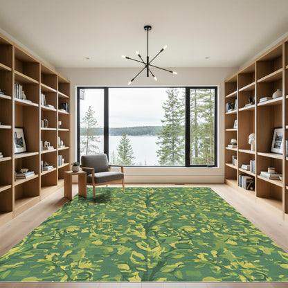 Distressed Green Abstract Foliage Rug