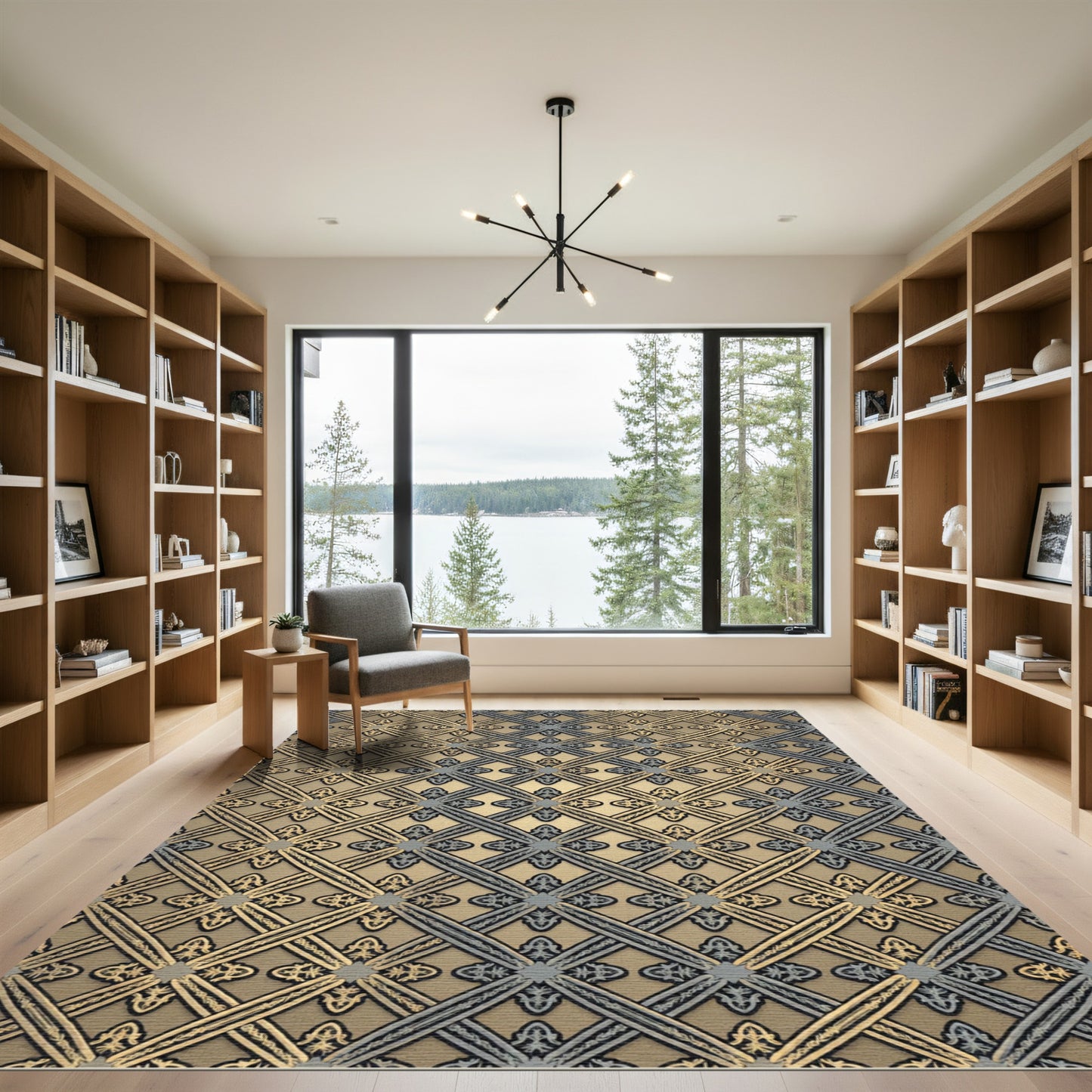 Gilded Lattice Embossed Metallic Geometric Rug