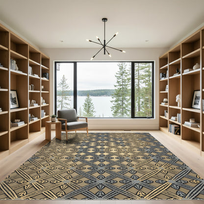 Gilded Lattice Embossed Metallic Geometric Rug