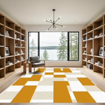 Geometric Amber White Blocks Rug