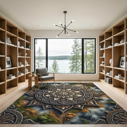 Earthy Stone Mandala Floral Medallion Rug