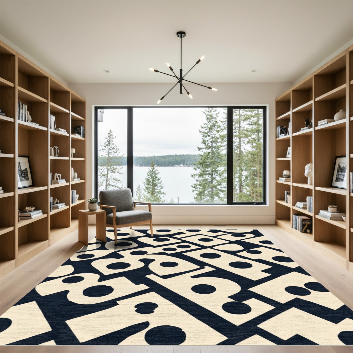 Cream Dots On Navy Abstract shapes Rug