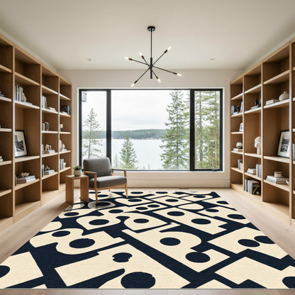 Cream Dots On Navy Abstract shapes Rug