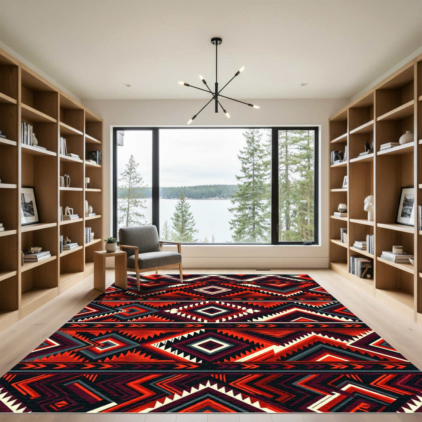Bold Red Geometric Tribal Diamond Rug