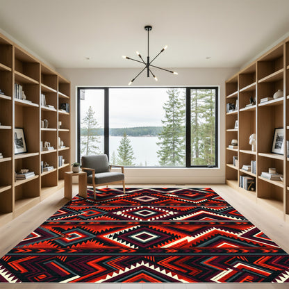 Bold Red Geometric Tribal Diamond Rug