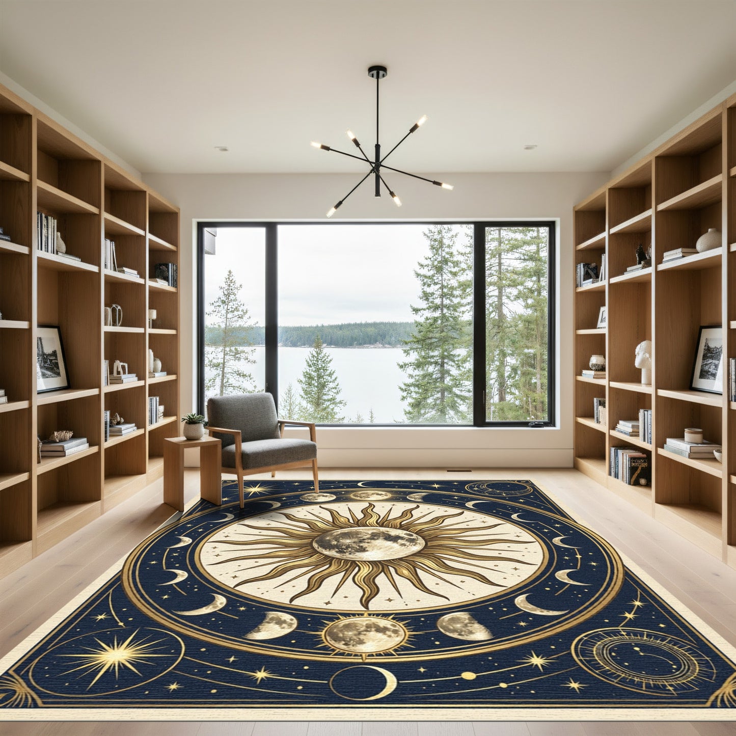 Celestial Golden Moon and Sun Art Rug