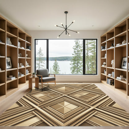 Golden Geometric Lattice Art Deco Rug