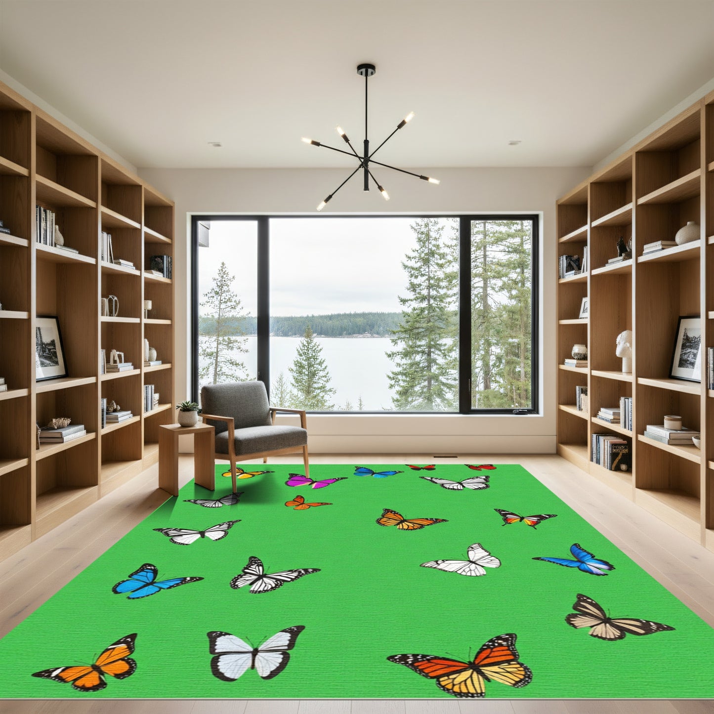 Multi Colored Butterfly Garden Scene Rug
