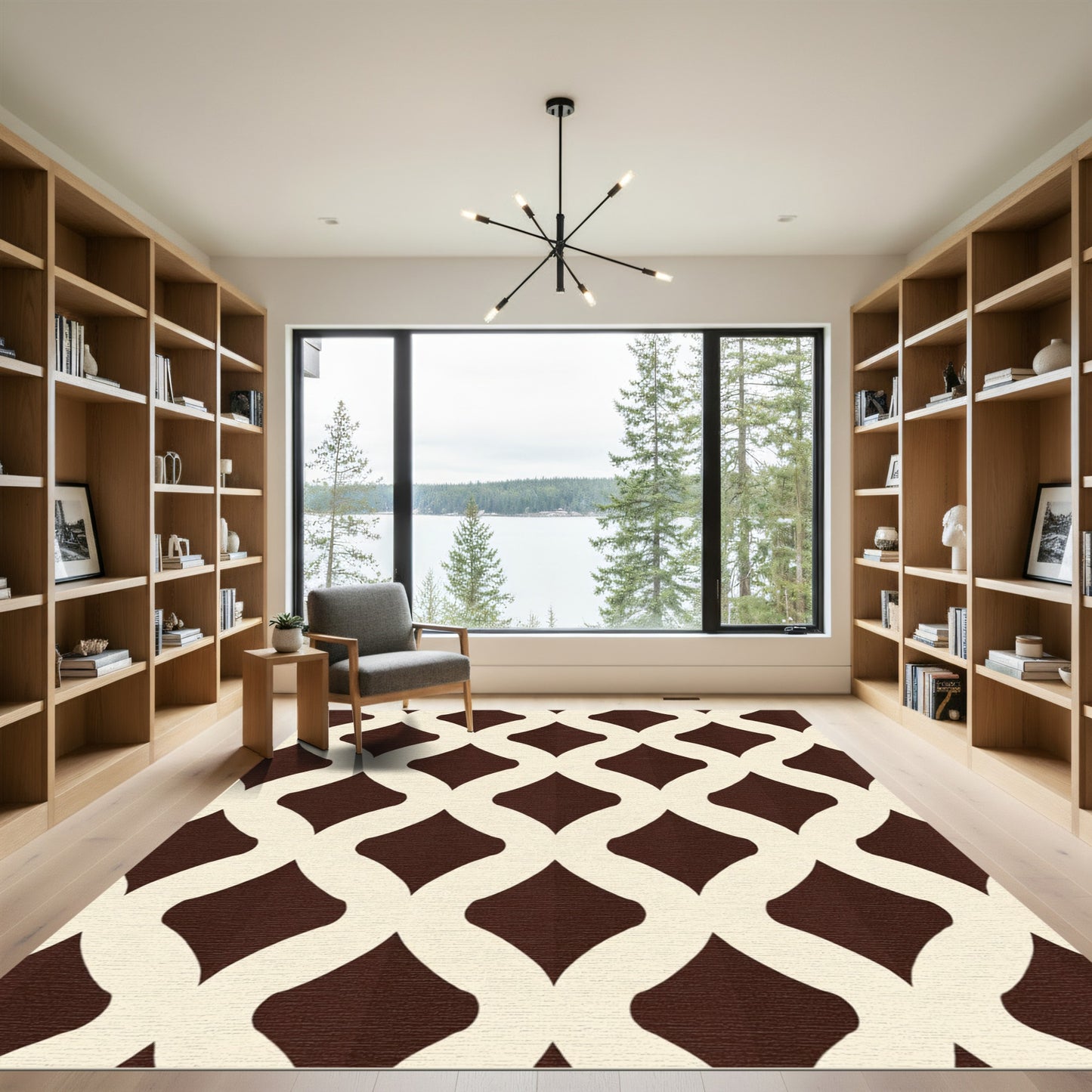 Classic Lattice Brown Ivory Geometric Rug