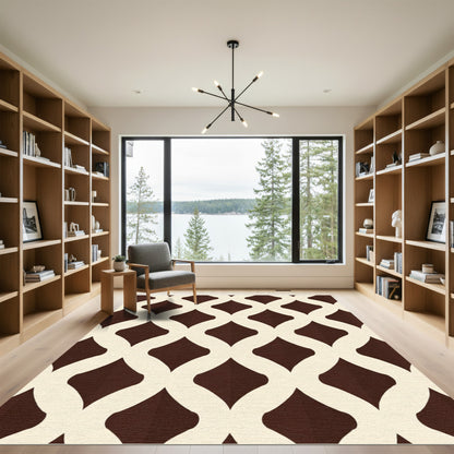Classic Lattice Brown Ivory Geometric Rug