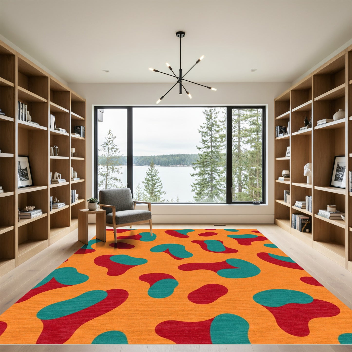 Orange Teal Red Blob Composition Rug