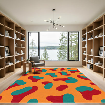 Orange Teal Red Blob Composition Rug